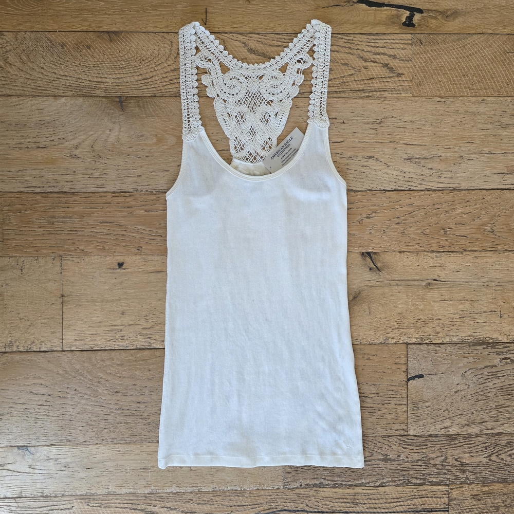American Eagle White Crochet Lace Tank Top NWT cottagecore coquette festival